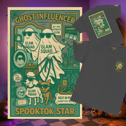 Ghost Influencer SpookTok Star Halloween T-Shirt with Arm Design | Funny Ghost Shirt for Halloween Costume & Party | Spooky Season Tee