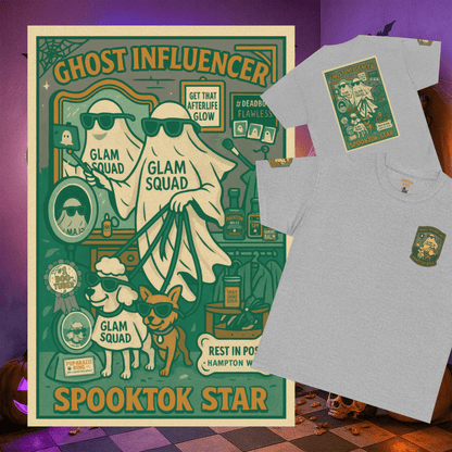 Ghost Influencer SpookTok Star Halloween T-Shirt with Arm Design | Funny Ghost Shirt for Halloween Costume & Party | Spooky Season Tee