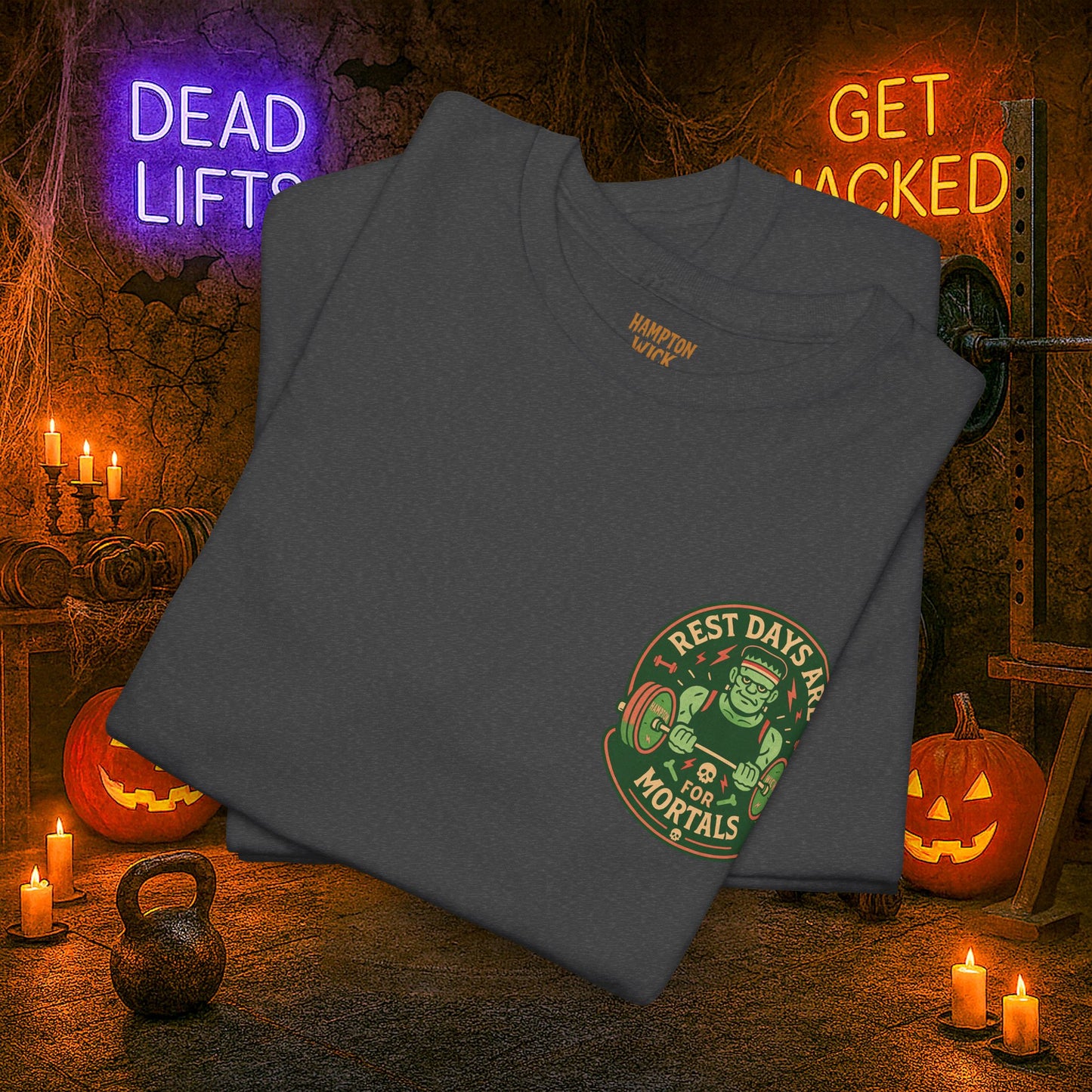 “You Don’t Need Brains Just Gains” Halloween Shirt – Frankenstein & Skeleton Gym Graphic Tee with Arm Design | Funny Spooky Season Costume T-Shirt