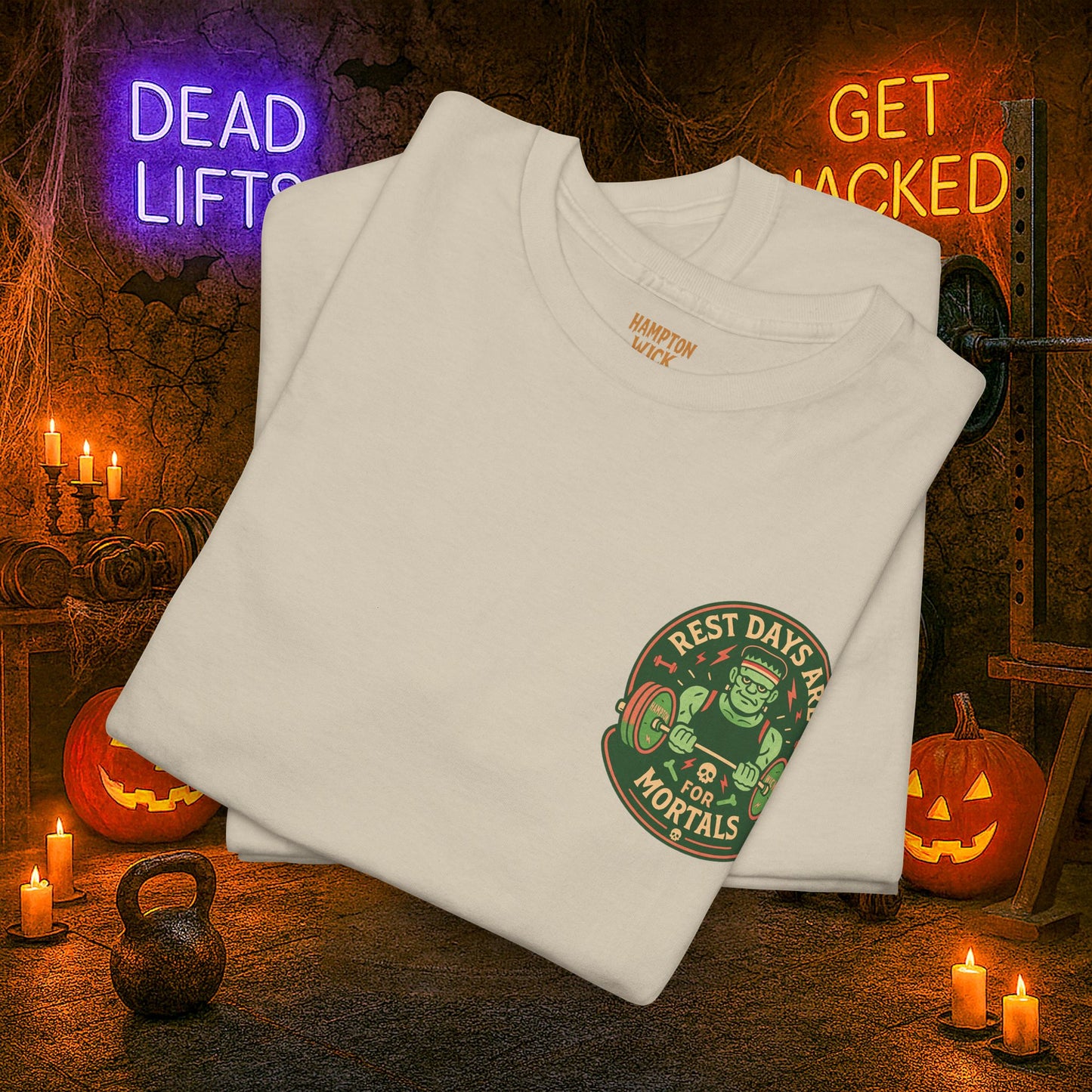 “You Don’t Need Brains Just Gains” Halloween Shirt – Frankenstein & Skeleton Gym Graphic Tee with Arm Design | Funny Spooky Season Costume T-Shirt