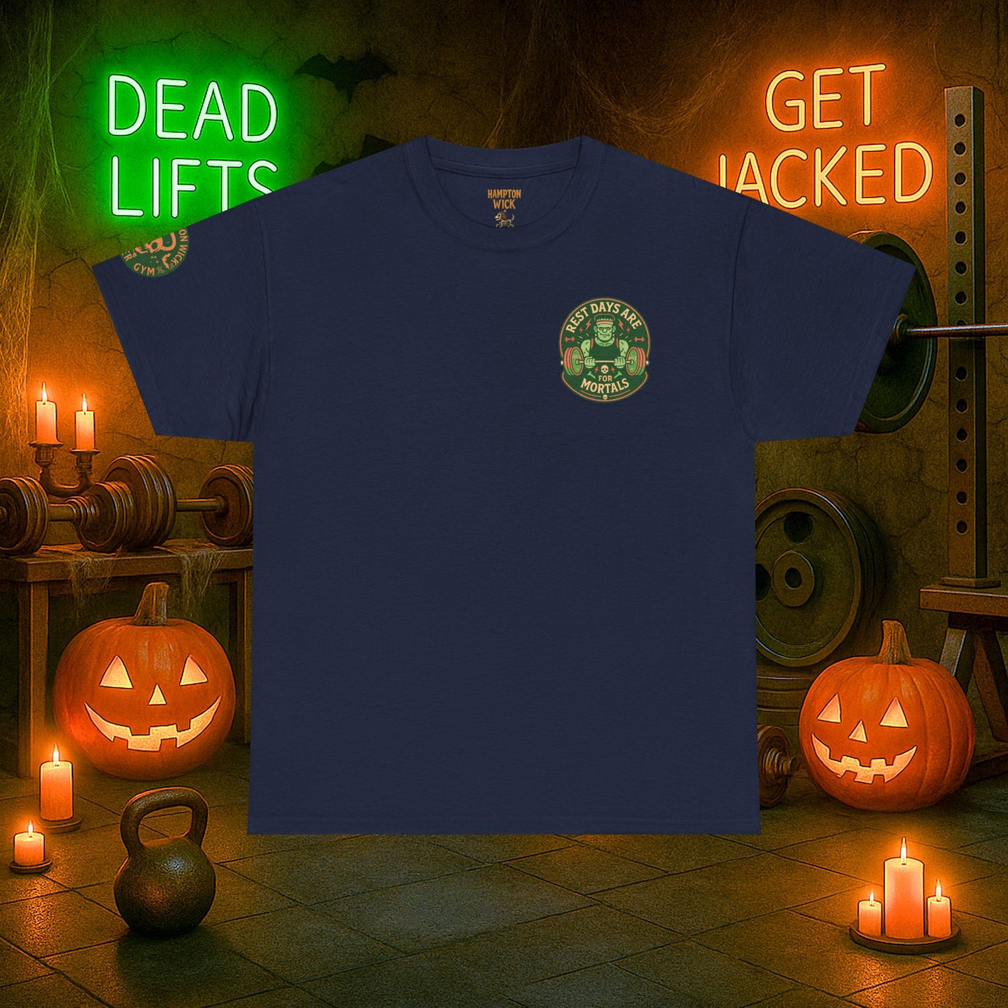 “You Don’t Need Brains Just Gains” Halloween Shirt – Frankenstein & Skeleton Gym Graphic Tee with Arm Design | Funny Spooky Season Costume T-Shirt