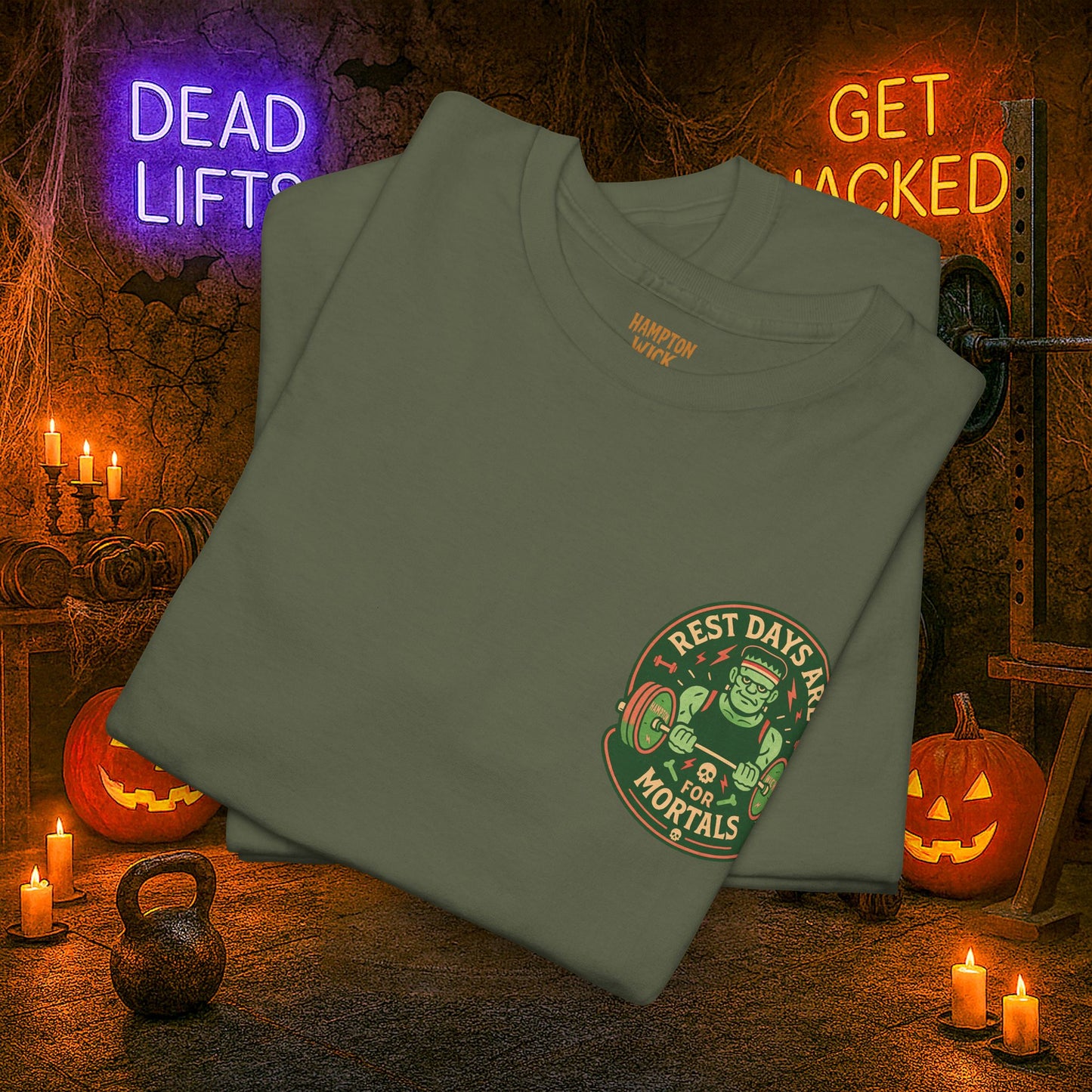 “You Don’t Need Brains Just Gains” Halloween Shirt – Frankenstein & Skeleton Gym Graphic Tee with Arm Design | Funny Spooky Season Costume T-Shirt