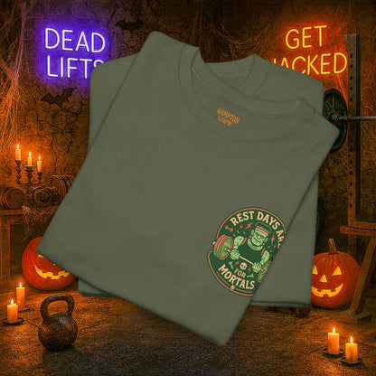 “You Don’t Need Brains Just Gains” Halloween Shirt – Frankenstein & Skeleton Gym Graphic Tee with Arm Design | Funny Spooky Season Costume T-Shirt