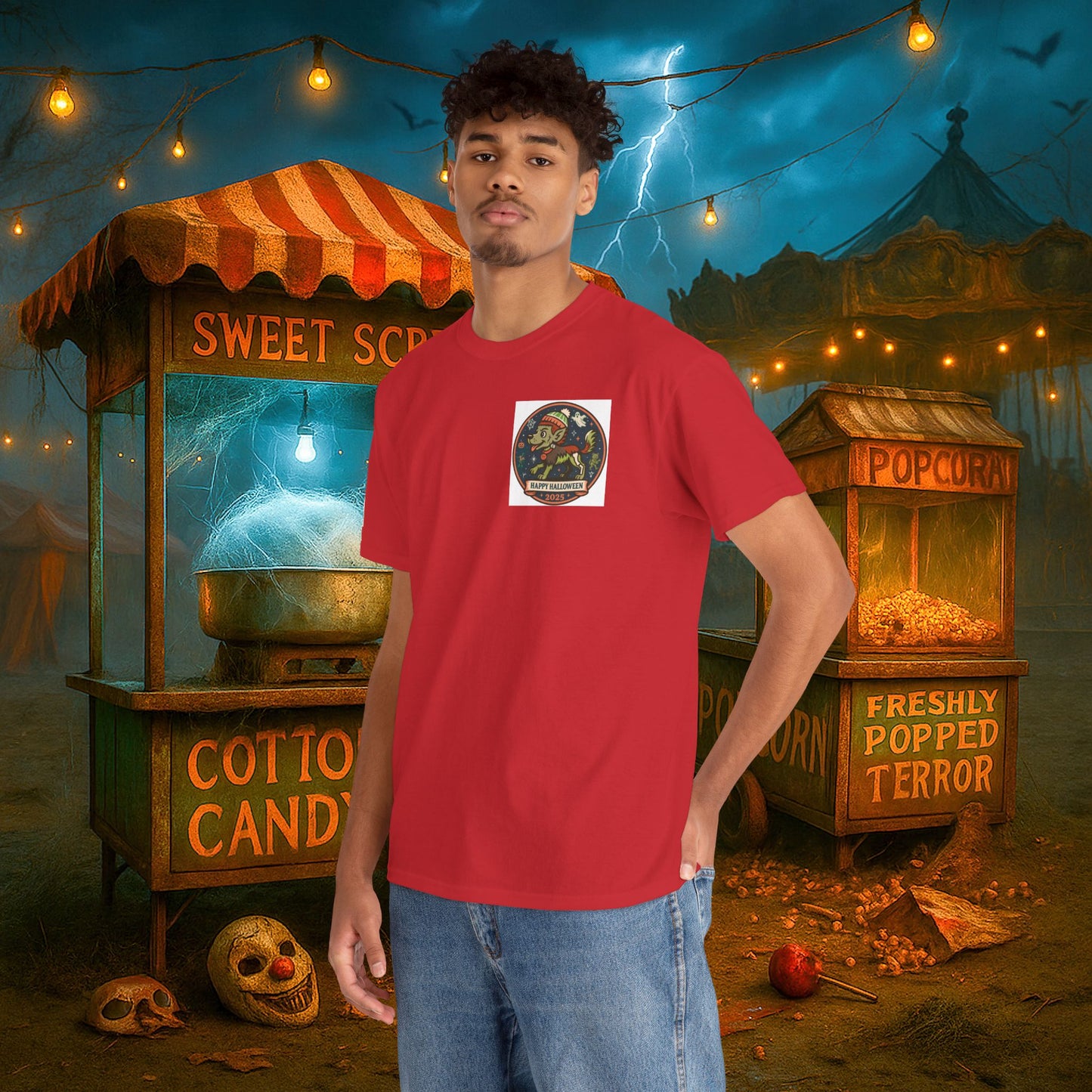 Happy Halloween 2025 T-Shirt – Vintage Horror Dog & Monster Design | Halloween Costume Party Shirt with Arm Design | Spooky Season Tee