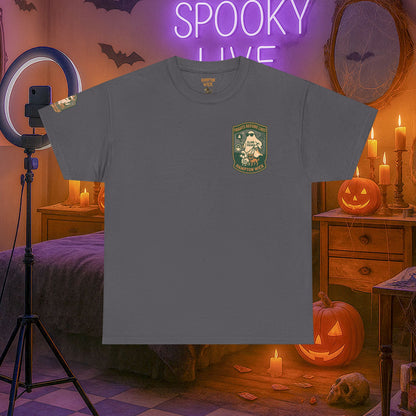 Ghost Influencer SpookTok Star Halloween T-Shirt with Arm Design | Funny Ghost Shirt for Halloween Costume & Party | Spooky Season Tee