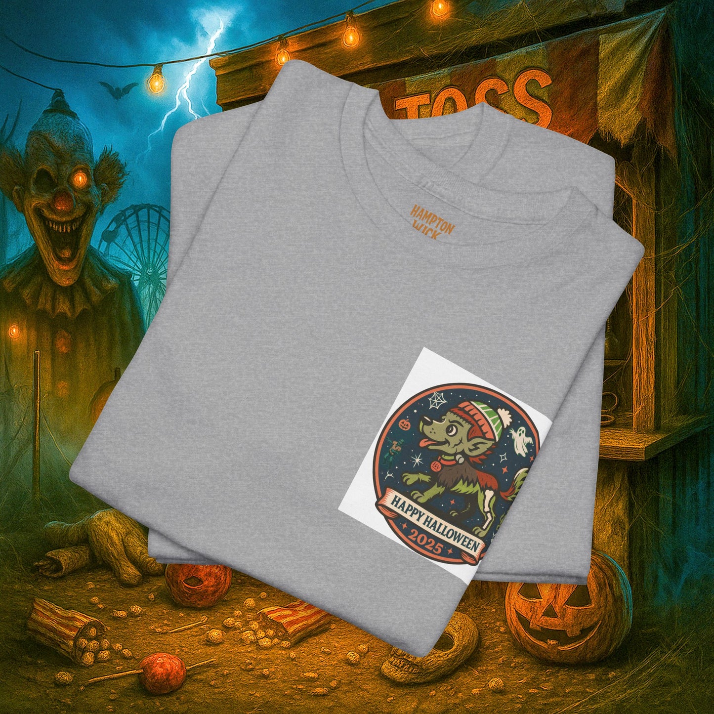 Happy Halloween 2025 T-Shirt – Vintage Horror Dog & Monster Design | Halloween Costume Party Shirt with Arm Design | Spooky Season Tee