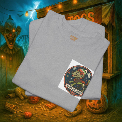 Happy Halloween 2025 T-Shirt – Vintage Horror Dog & Monster Design | Halloween Costume Party Shirt with Arm Design | Spooky Season Tee