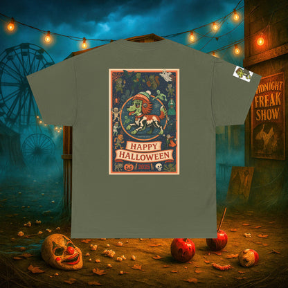 Happy Halloween 2025 T-Shirt – Vintage Horror Dog & Monster Design | Halloween Costume Party Shirt with Arm Design | Spooky Season Tee
