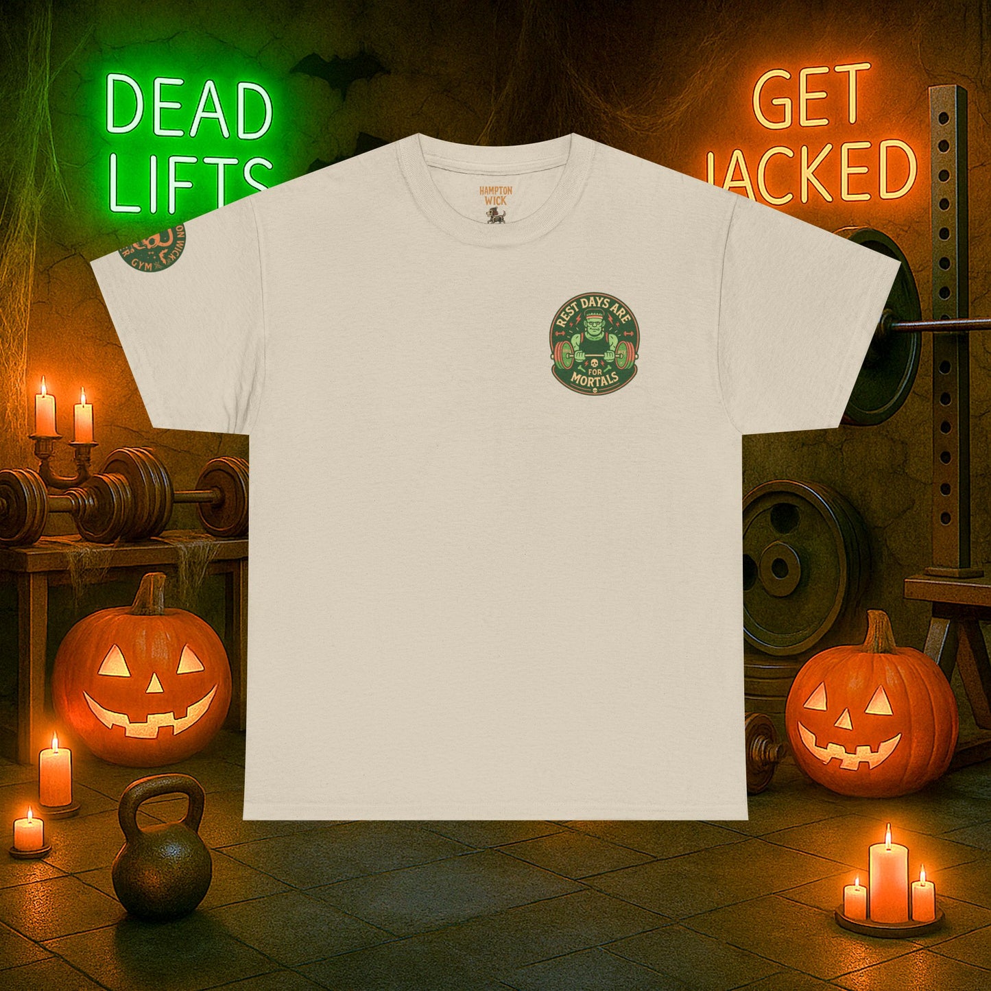 “You Don’t Need Brains Just Gains” Halloween Shirt – Frankenstein & Skeleton Gym Graphic Tee with Arm Design | Funny Spooky Season Costume T-Shirt