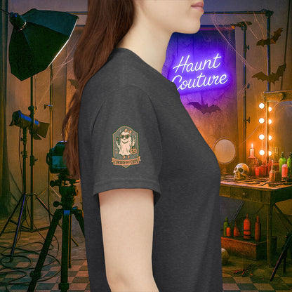 Ghost Influencer SpookTok Star Halloween T-Shirt with Arm Design | Funny Ghost Shirt for Halloween Costume & Party | Spooky Season Tee