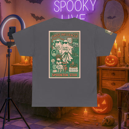 Ghost Influencer SpookTok Star Halloween T-Shirt with Arm Design | Funny Ghost Shirt for Halloween Costume & Party | Spooky Season Tee