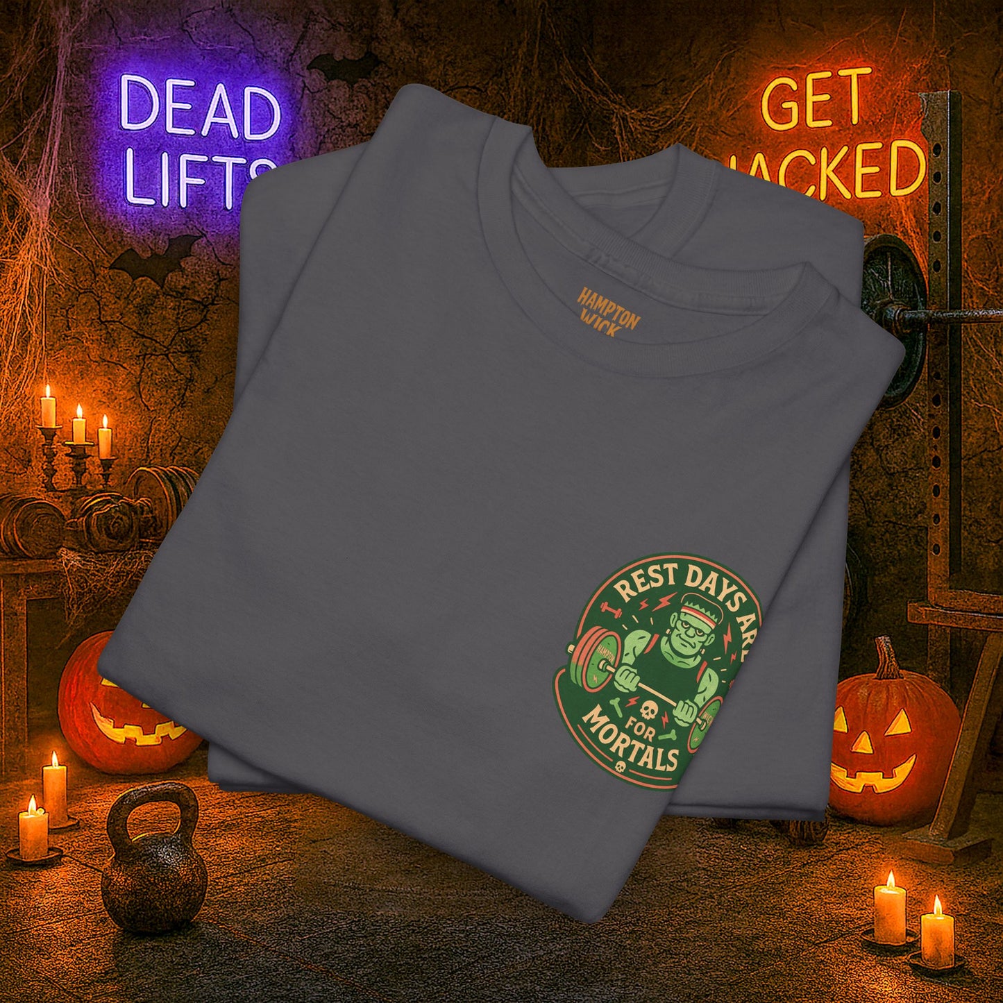 “You Don’t Need Brains Just Gains” Halloween Shirt – Frankenstein & Skeleton Gym Graphic Tee with Arm Design | Funny Spooky Season Costume T-Shirt