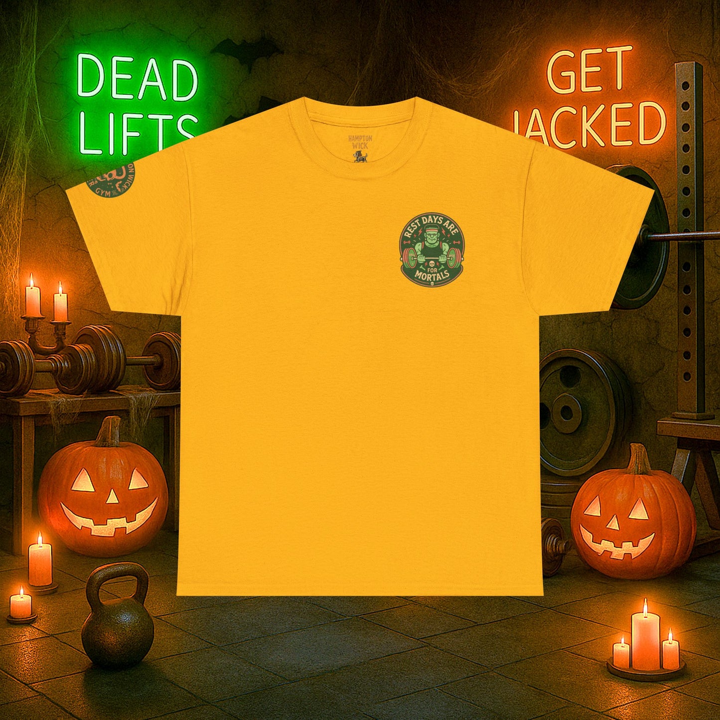 “You Don’t Need Brains Just Gains” Halloween Shirt – Frankenstein & Skeleton Gym Graphic Tee with Arm Design | Funny Spooky Season Costume T-Shirt