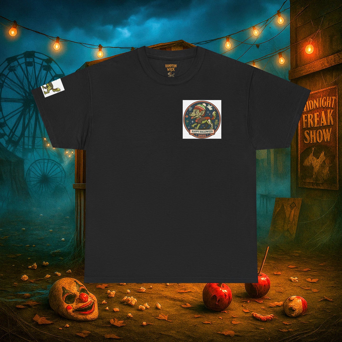 Happy Halloween 2025 T-Shirt – Vintage Horror Dog & Monster Design | Halloween Costume Party Shirt with Arm Design | Spooky Season Tee