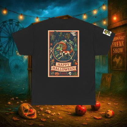 Happy Halloween 2025 T-Shirt – Vintage Horror Dog & Monster Design | Halloween Costume Party Shirt with Arm Design | Spooky Season Tee