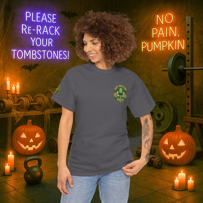 “You Don’t Need Brains Just Gains” Halloween Shirt – Frankenstein & Skeleton Gym Graphic Tee with Arm Design | Funny Spooky Season Costume T-Shirt