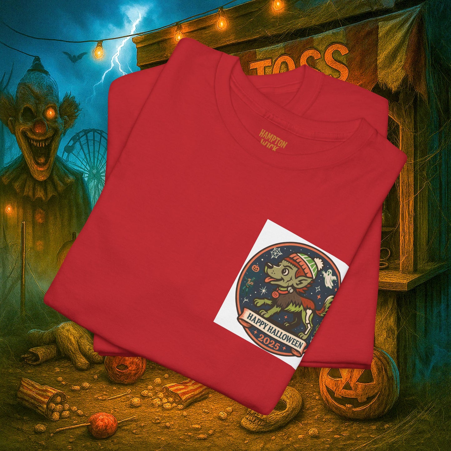 Happy Halloween 2025 T-Shirt – Vintage Horror Dog & Monster Design | Halloween Costume Party Shirt with Arm Design | Spooky Season Tee