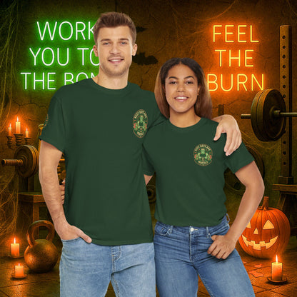 “You Don’t Need Brains Just Gains” Halloween Shirt – Frankenstein & Skeleton Gym Graphic Tee with Arm Design | Funny Spooky Season Costume T-Shirt