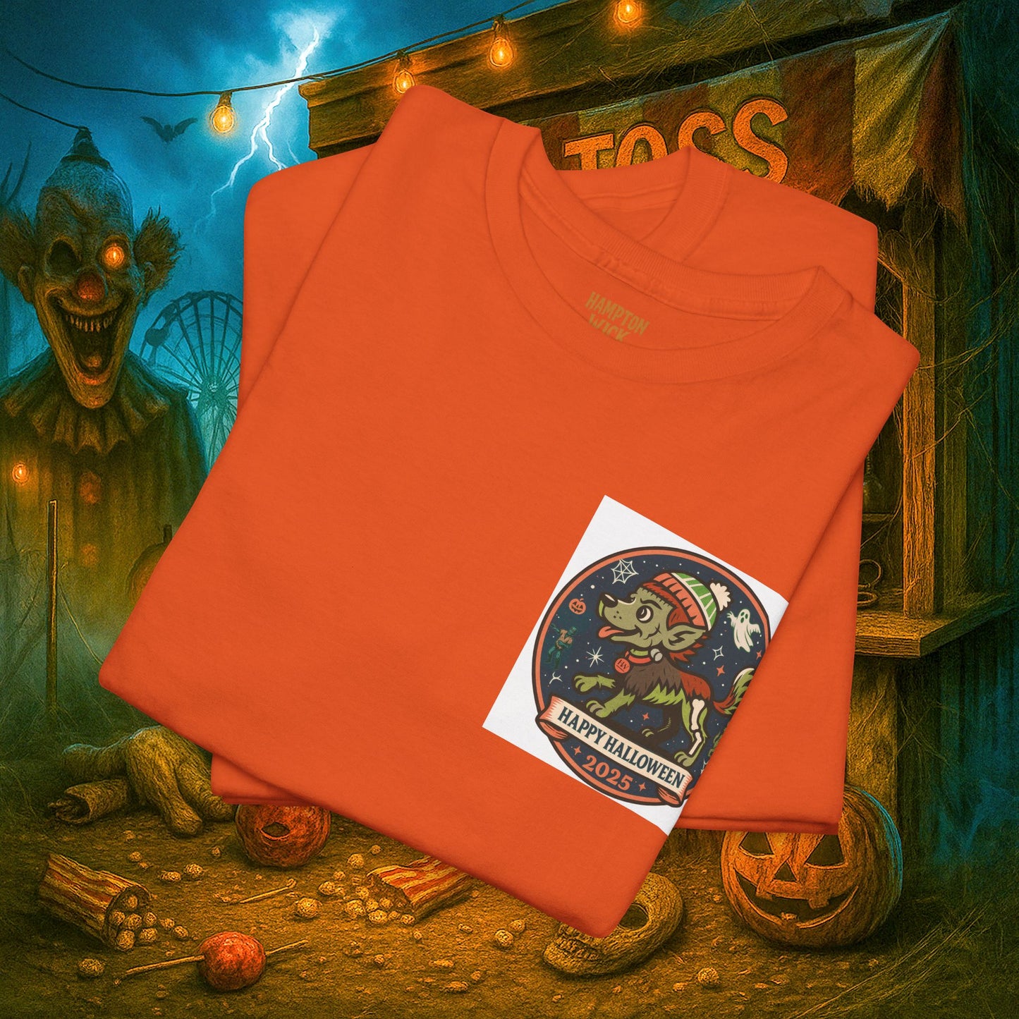 Happy Halloween 2025 T-Shirt – Vintage Horror Dog & Monster Design | Halloween Costume Party Shirt with Arm Design | Spooky Season Tee