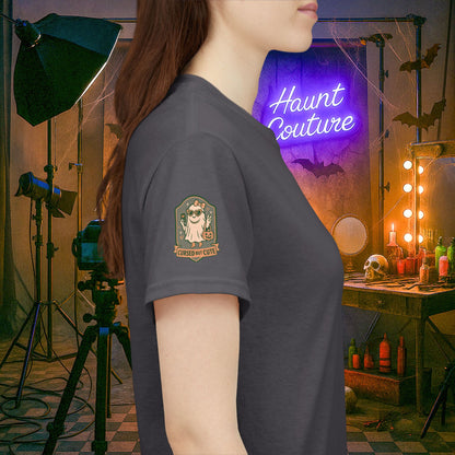 Ghost Influencer SpookTok Star Halloween T-Shirt with Arm Design | Funny Ghost Shirt for Halloween Costume & Party | Spooky Season Tee