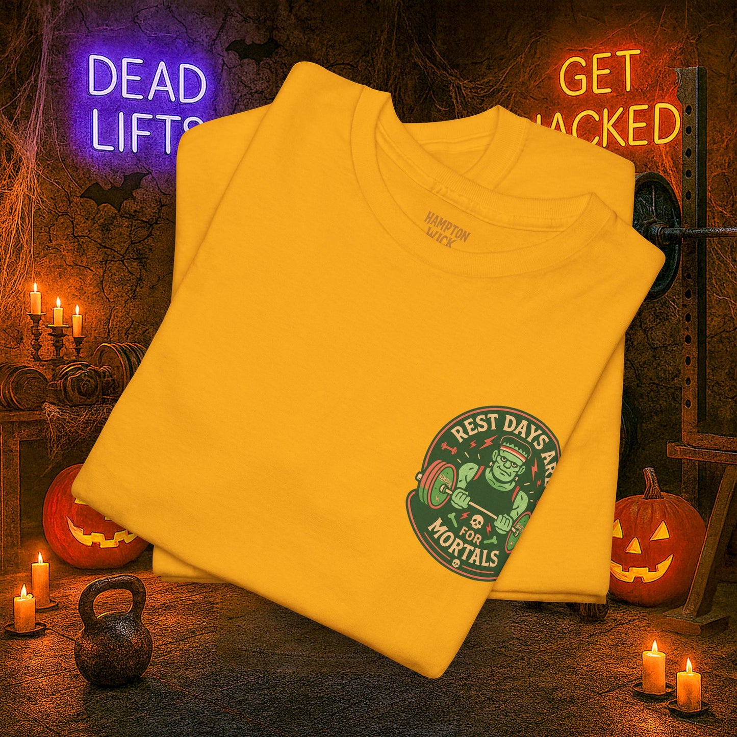 “You Don’t Need Brains Just Gains” Halloween Shirt – Frankenstein & Skeleton Gym Graphic Tee with Arm Design | Funny Spooky Season Costume T-Shirt