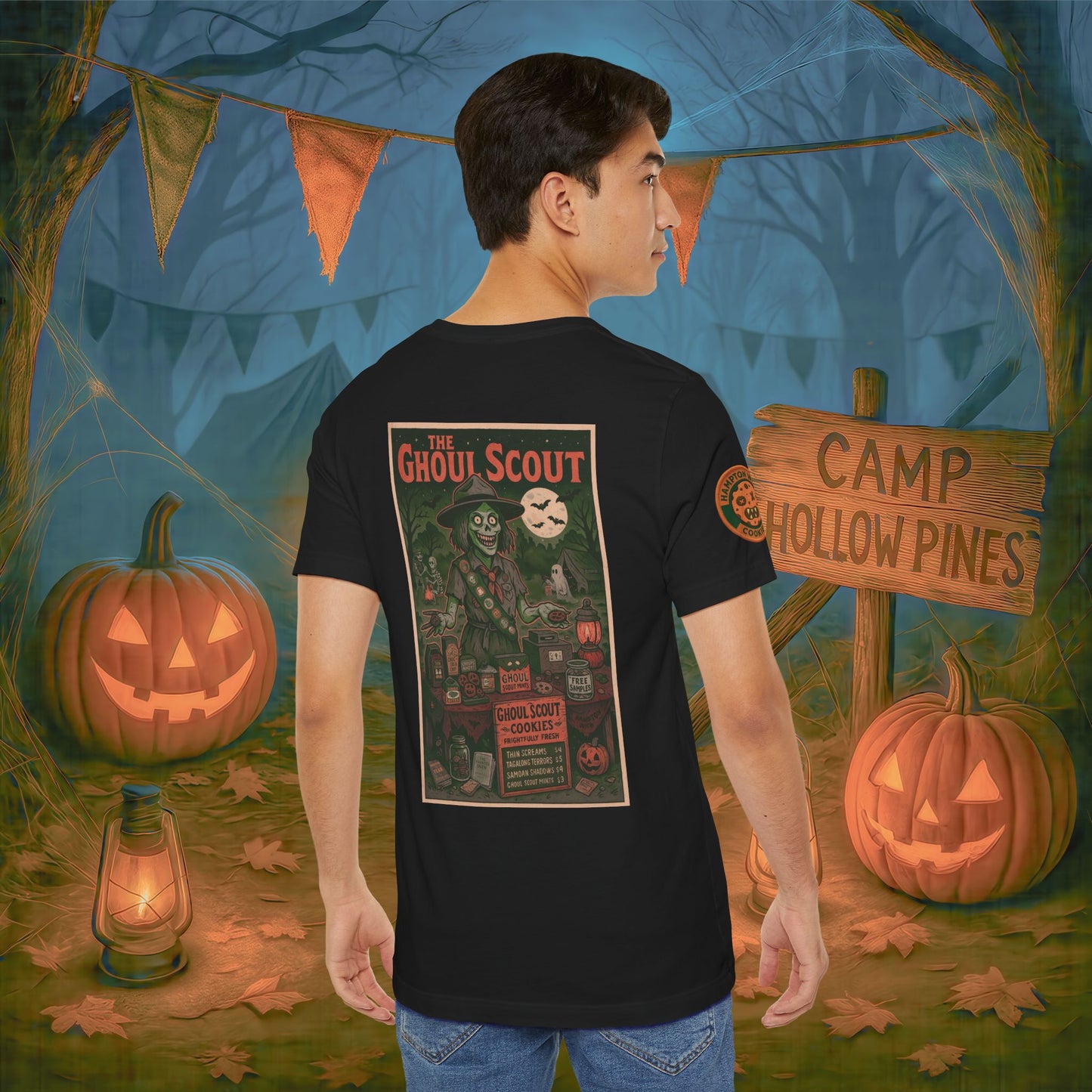 Ghoul Scout Halloween Shirt – Vintage Horror Graphic Tee with Arm Design | Spooky Season Costume T-Shirt | Funny Halloween Party Gift, Retro Shirt for Men & Women