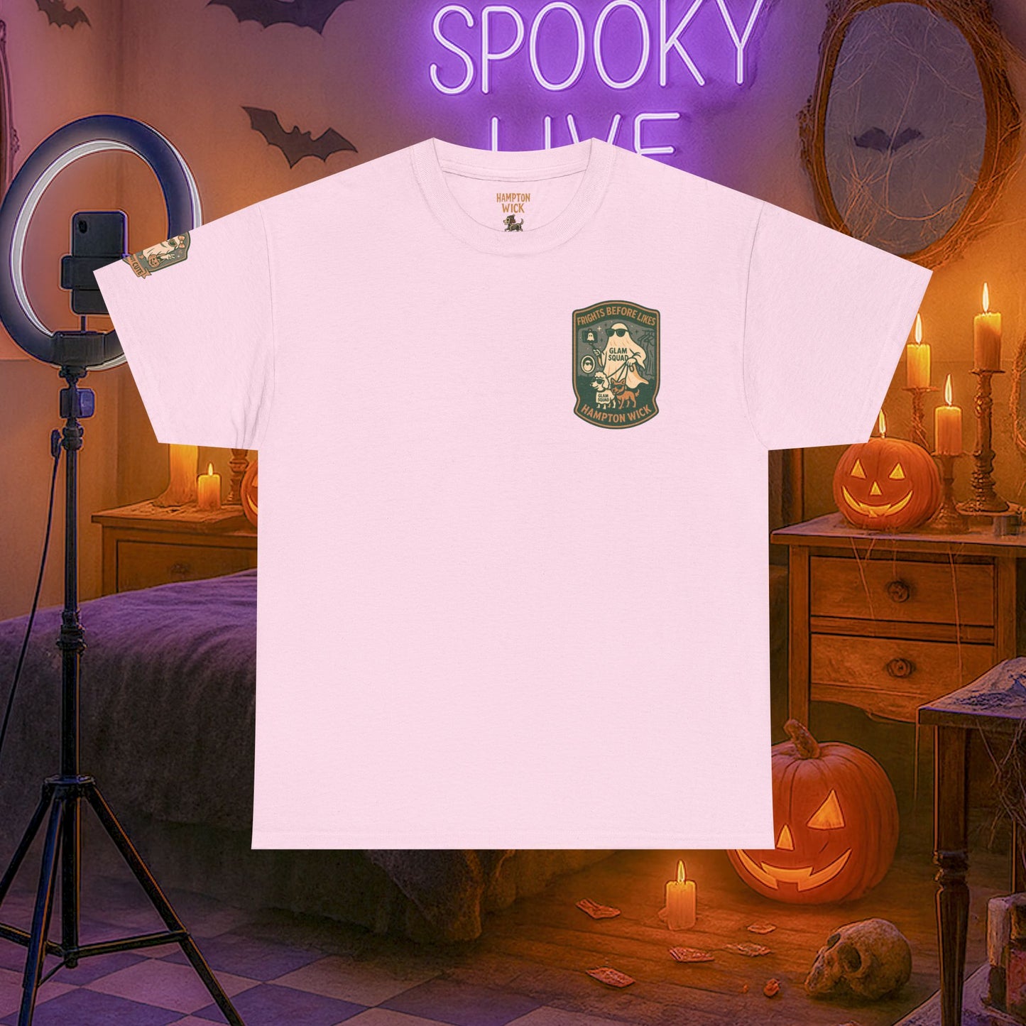 Ghost Influencer SpookTok Star Halloween T-Shirt with Arm Design | Funny Ghost Shirt for Halloween Costume & Party | Spooky Season Tee