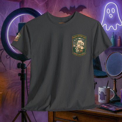 Ghost Influencer SpookTok Star Halloween T-Shirt with Arm Design | Funny Ghost Shirt for Halloween Costume & Party | Spooky Season Tee