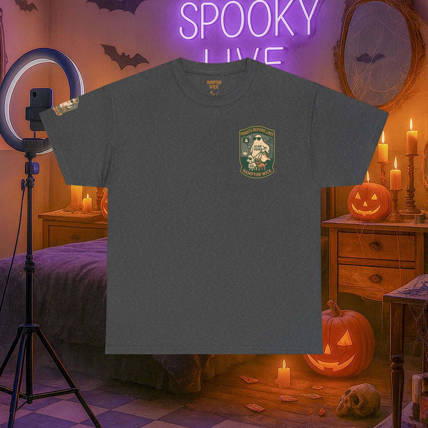 Ghost Influencer SpookTok Star Halloween T-Shirt with Arm Design | Funny Ghost Shirt for Halloween Costume & Party | Spooky Season Tee