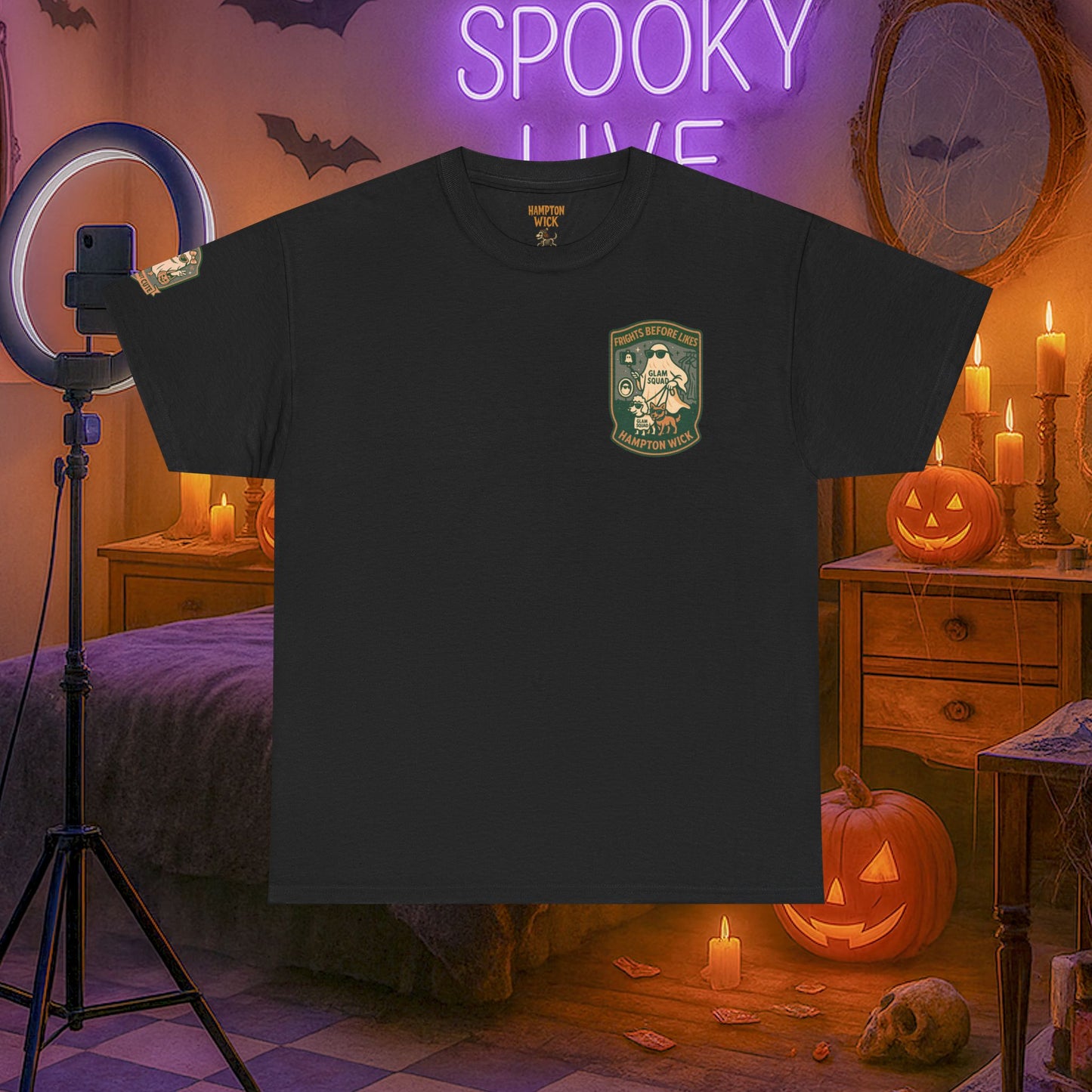 Ghost Influencer SpookTok Star Halloween T-Shirt with Arm Design | Funny Ghost Shirt for Halloween Costume & Party | Spooky Season Tee