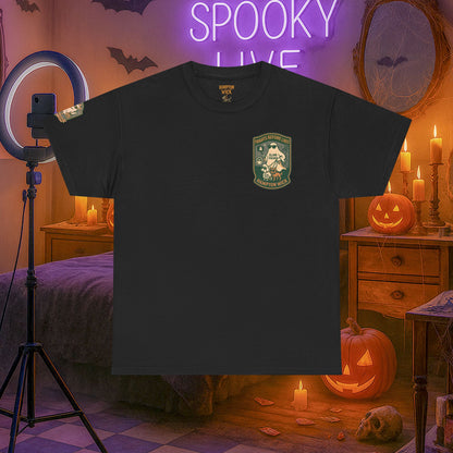 Ghost Influencer SpookTok Star Halloween T-Shirt with Arm Design | Funny Ghost Shirt for Halloween Costume & Party | Spooky Season Tee