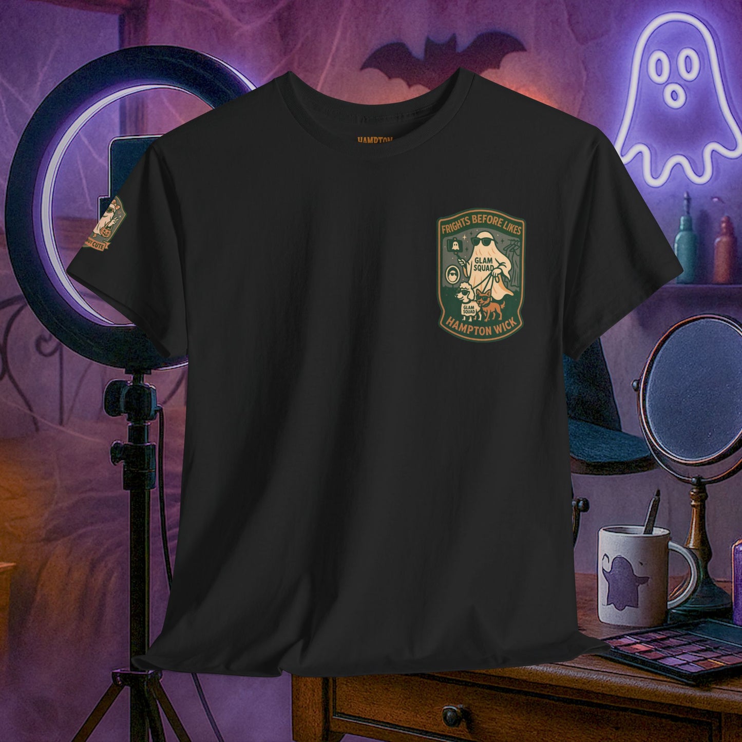 Ghost Influencer SpookTok Star Halloween T-Shirt with Arm Design | Funny Ghost Shirt for Halloween Costume & Party | Spooky Season Tee