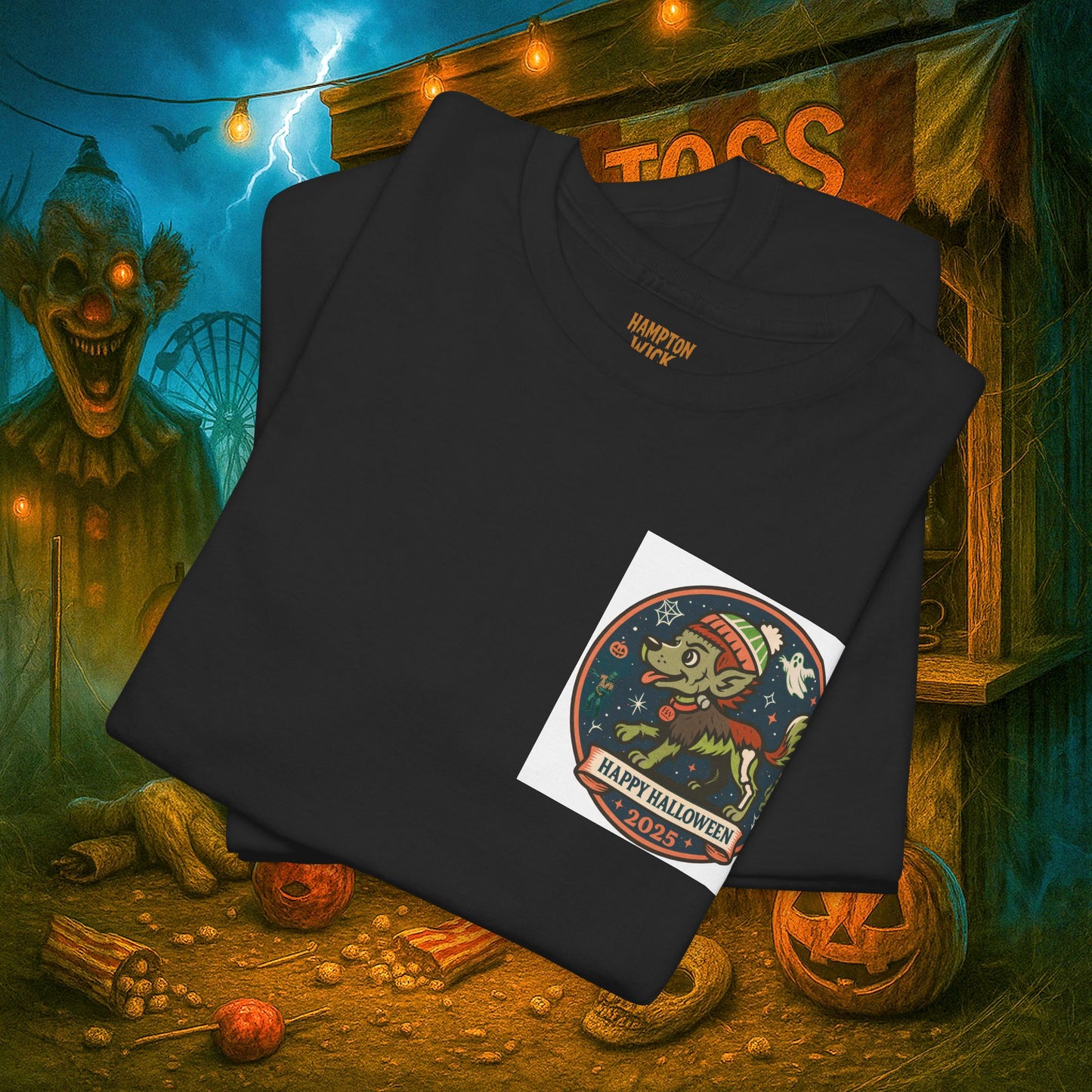 Happy Halloween 2025 T-Shirt – Vintage Horror Dog & Monster Design | Halloween Costume Party Shirt with Arm Design | Spooky Season Tee
