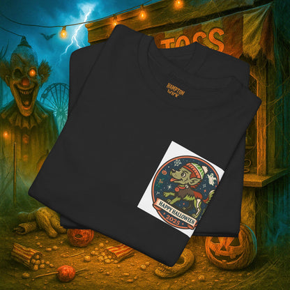 Happy Halloween 2025 T-Shirt – Vintage Horror Dog & Monster Design | Halloween Costume Party Shirt with Arm Design | Spooky Season Tee