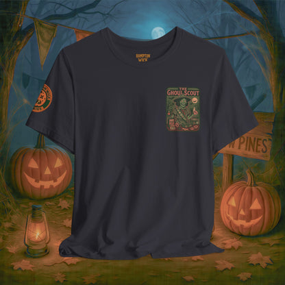 Ghoul Scout Halloween Shirt – Vintage Horror Graphic Tee with Arm Design | Spooky Season Costume T-Shirt | Funny Halloween Party Gift, Retro Shirt for Men & Women