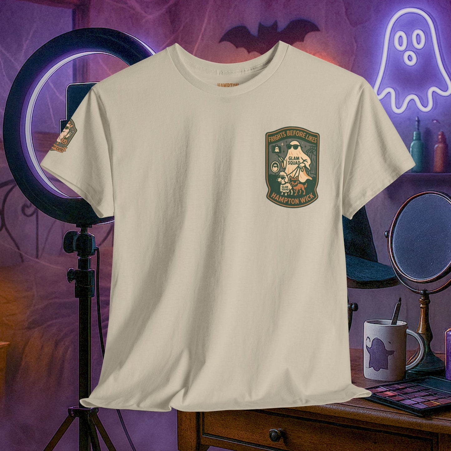 Ghost Influencer SpookTok Star Halloween T-Shirt with Arm Design | Funny Ghost Shirt for Halloween Costume & Party | Spooky Season Tee