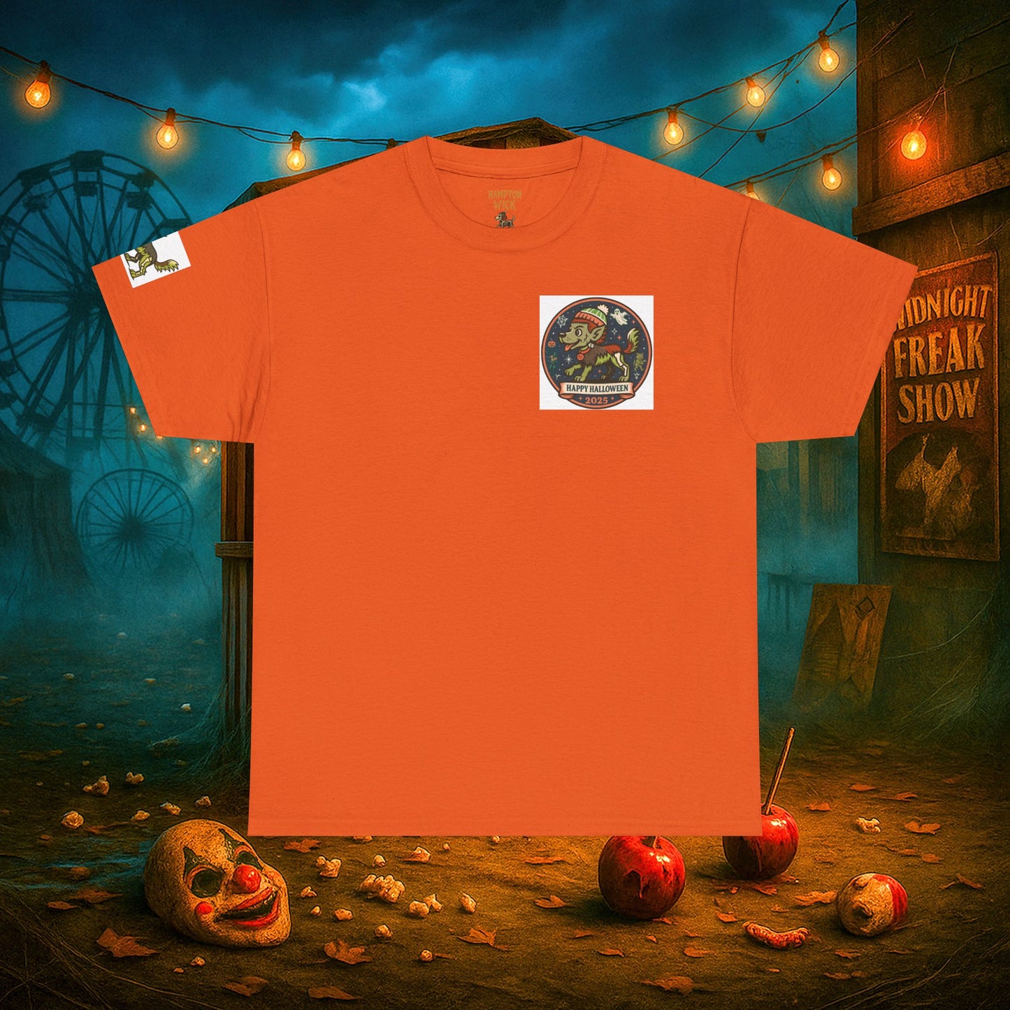 Happy Halloween 2025 T-Shirt – Vintage Horror Dog & Monster Design | Halloween Costume Party Shirt with Arm Design | Spooky Season Tee