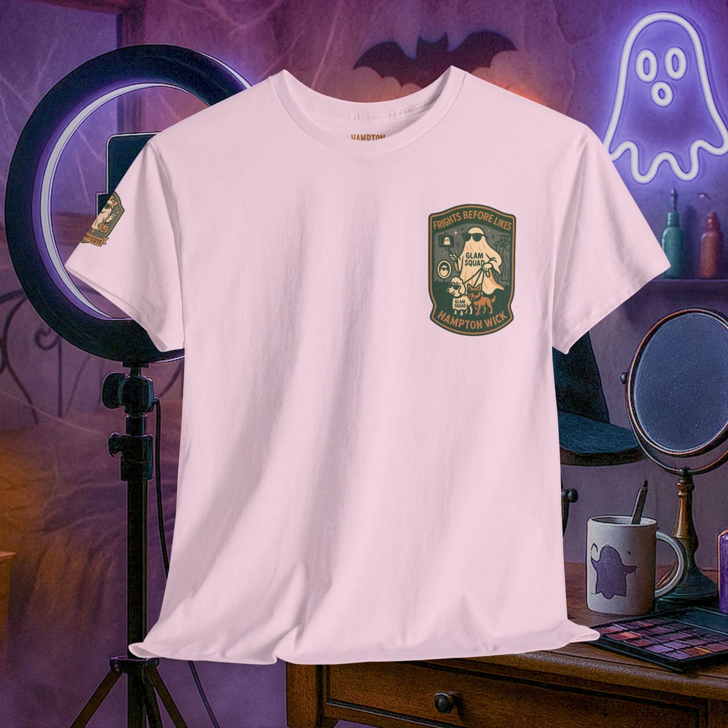 Ghost Influencer SpookTok Star Halloween T-Shirt with Arm Design | Funny Ghost Shirt for Halloween Costume & Party | Spooky Season Tee